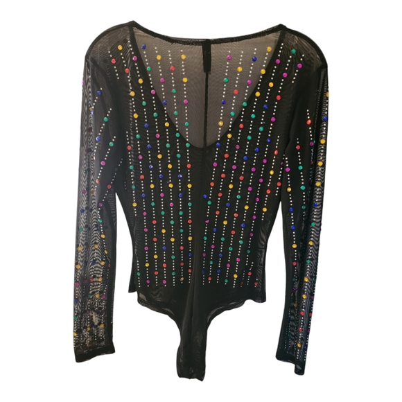 Sheer Black Rainbow Rhinestone bodysuit - Picture 2 of 3
